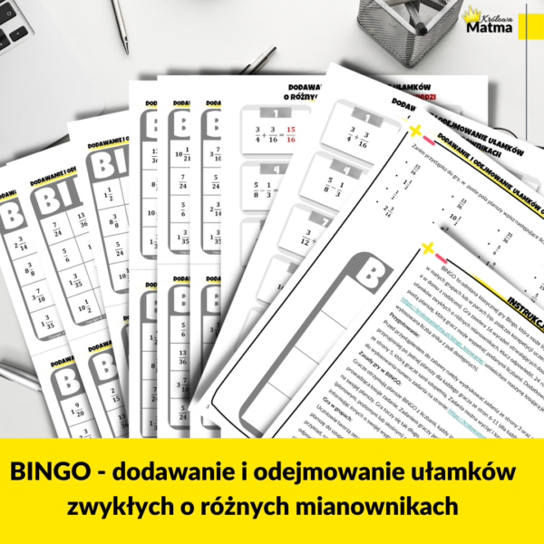 bingo - dodawanie i odejmowanie ułamkó zwykłych o różnych mianownikach