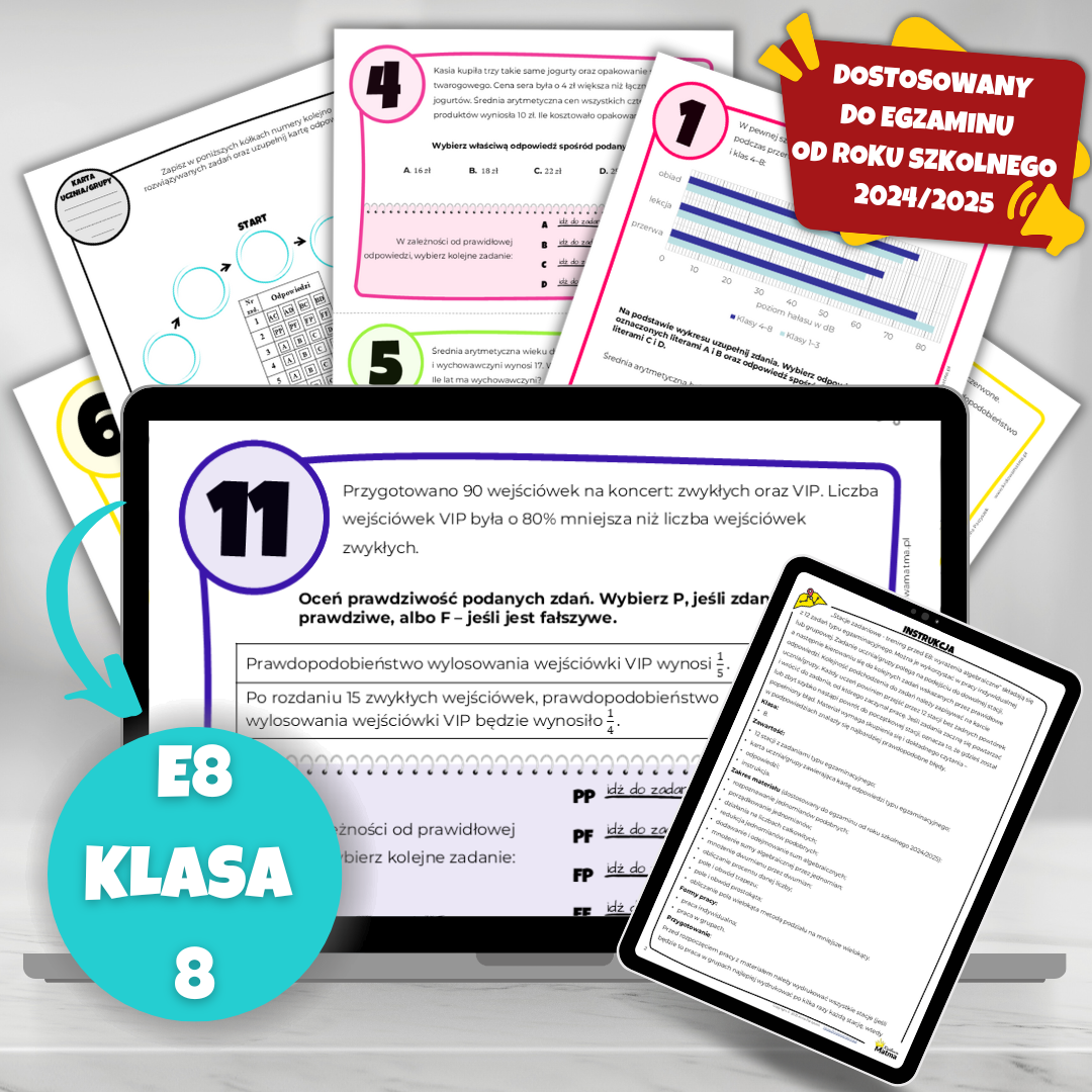 stacje zadaniaowe trening przed egzaminem ósmoklasisty rachunek pradwopodobieństwa i statystyka