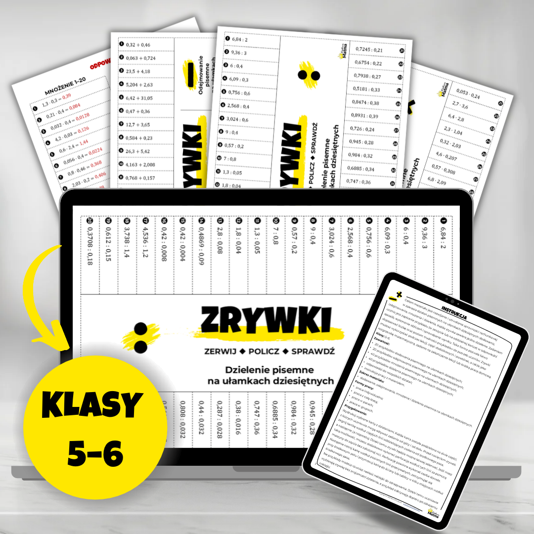 zrywki działania pisemne na ułamkach dziesiętnych
